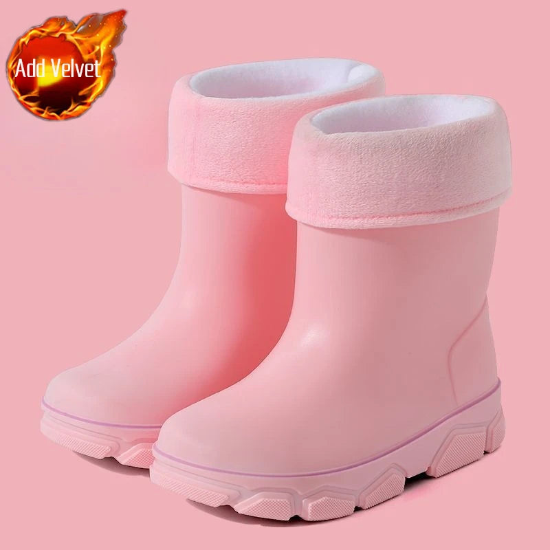 Girls Waterproof Fleece Rain Boots
