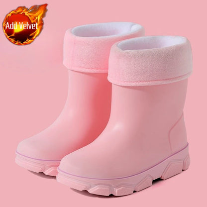 Girls Waterproof Fleece Rain Boots