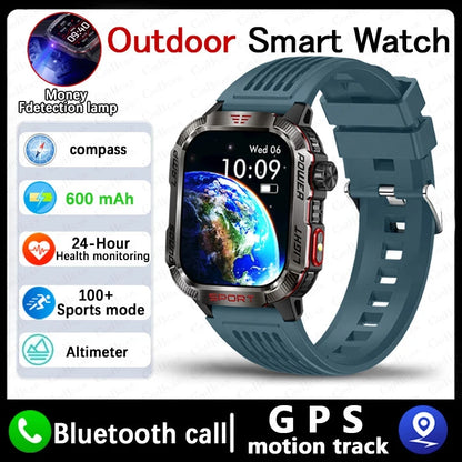 Military-style GPS smartwatch with flashlight, compass, and Bluetooth call – waterproof and outdoor-ready
