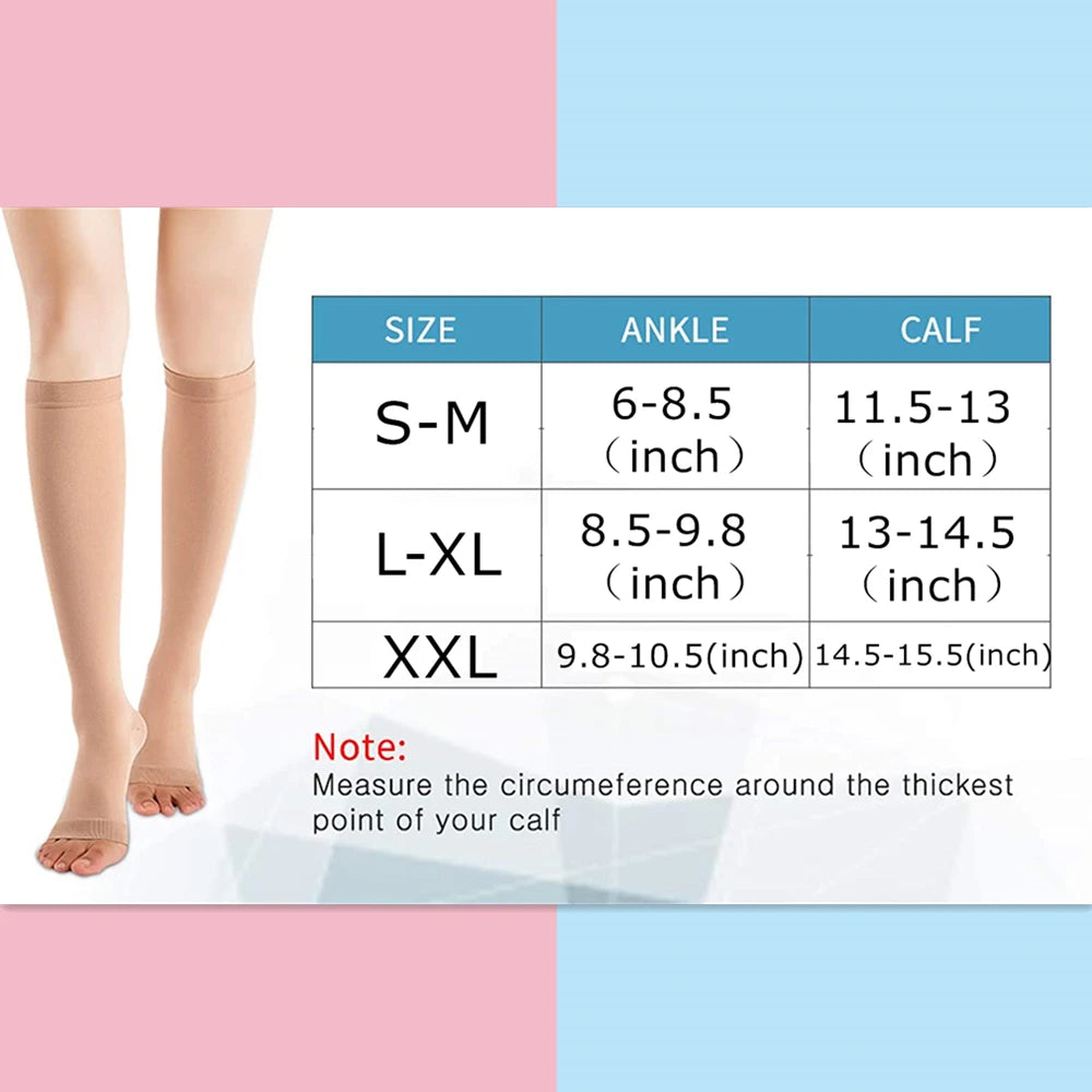 Compression toeless support socks S–XXL for varicose vein relief and circulation support