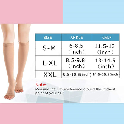 Compression toeless support socks S–XXL for varicose vein relief and circulation support
