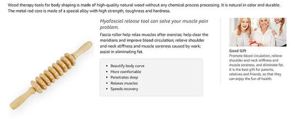 Wooden massage roller for trigger point and cellulite relief