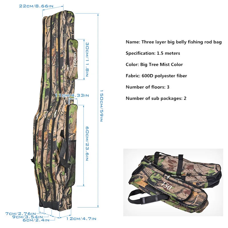 Foldable Three-Layer Fishing Rod Bag