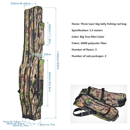 Foldable Three-Layer Fishing Rod Bag