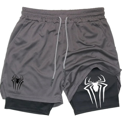 Men’s Spider Print 2-in-1 Compression Gym Shorts