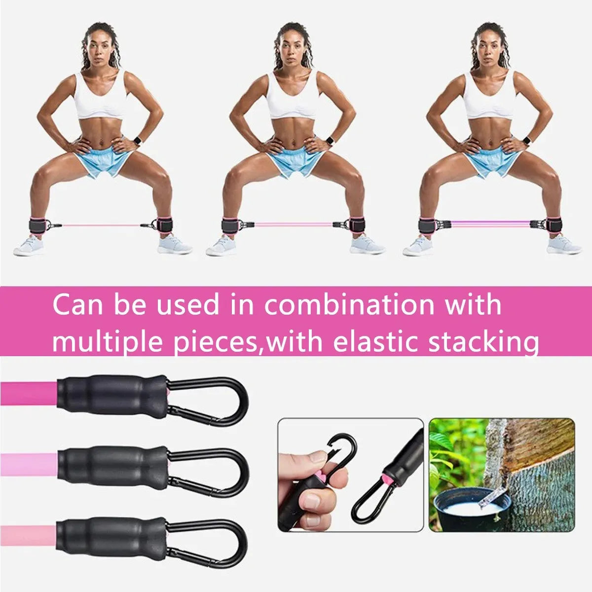 TPE resistance bands with ankle straps for leg strength and gym workouts