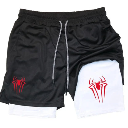 Men’s Spider Print 2-in-1 Compression Gym Shorts