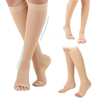 Compression toeless support socks S–XXL for varicose vein relief and circulation support