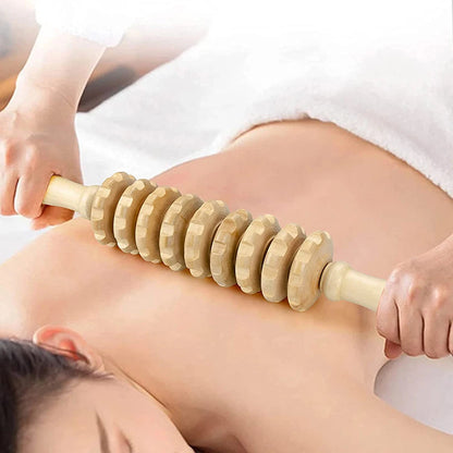 Wooden massage roller for trigger point and cellulite relief