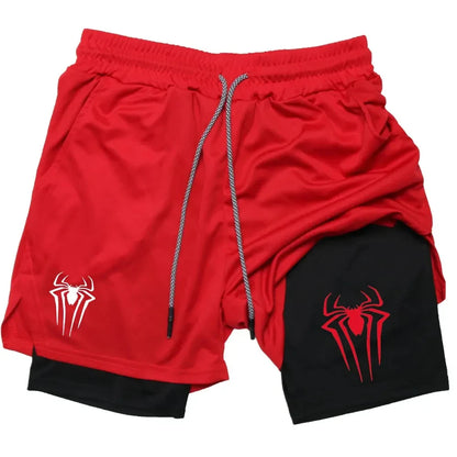 Men’s Spider Print 2-in-1 Compression Gym Shorts