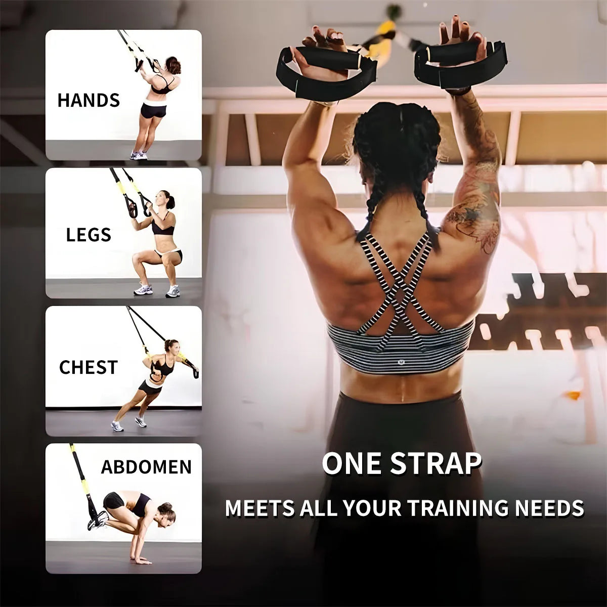 Suspension training belt with bungee for strength and home workouts