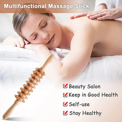 Wooden massage roller for trigger point and cellulite relief