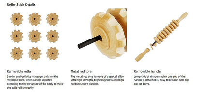 Wooden massage roller for trigger point and cellulite relief