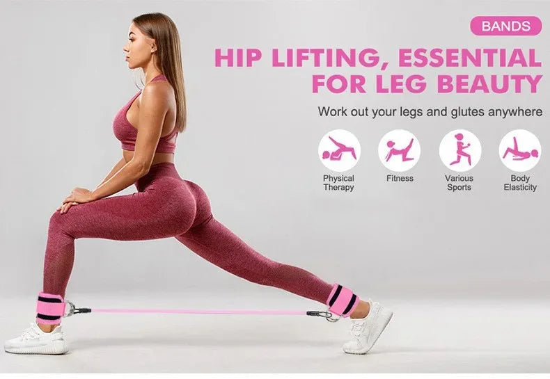 TPE resistance bands with ankle straps for leg strength and gym workouts