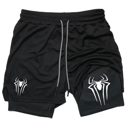 Men’s Spider Print 2-in-1 Compression Gym Shorts
