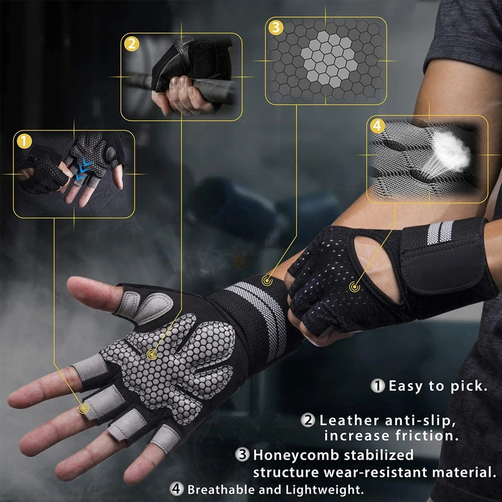 Weightlifting gloves with wrist support for gym, training, and crossfit