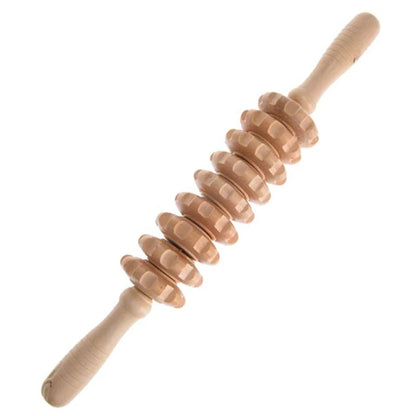 Wooden massage roller for trigger point and cellulite relief