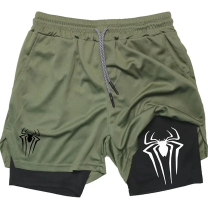 Men’s Spider Print 2-in-1 Compression Gym Shorts