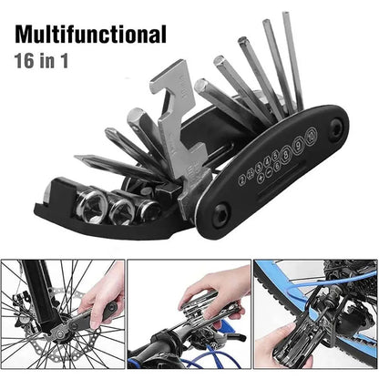 16-in-1 portable bike repair tool with wrench and screwdriver set