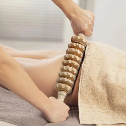 Wooden massage roller for trigger point and cellulite relief