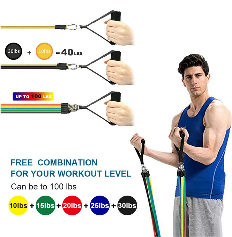 11pcs Resistance Bands Set – Portable Fitness & Strength Training Kit