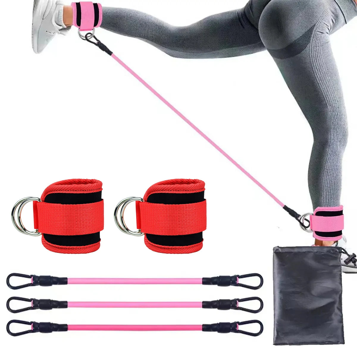 TPE resistance bands with ankle straps for leg strength and gym workouts