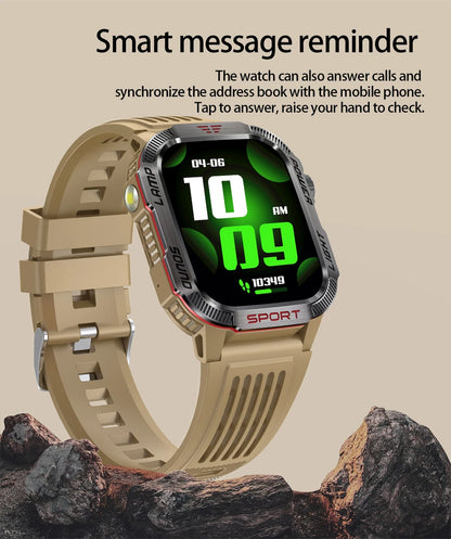 Military-style GPS smartwatch with flashlight, compass, and Bluetooth call – waterproof and outdoor-ready