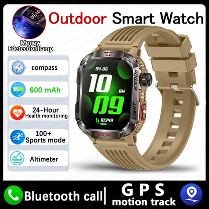 Military-style GPS smartwatch with flashlight, compass, and Bluetooth call – waterproof and outdoor-ready
