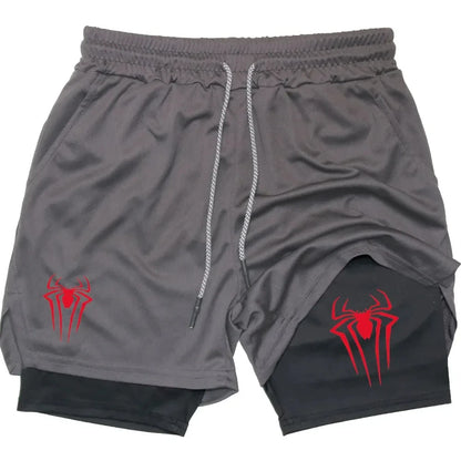 Men’s Spider Print 2-in-1 Compression Gym Shorts