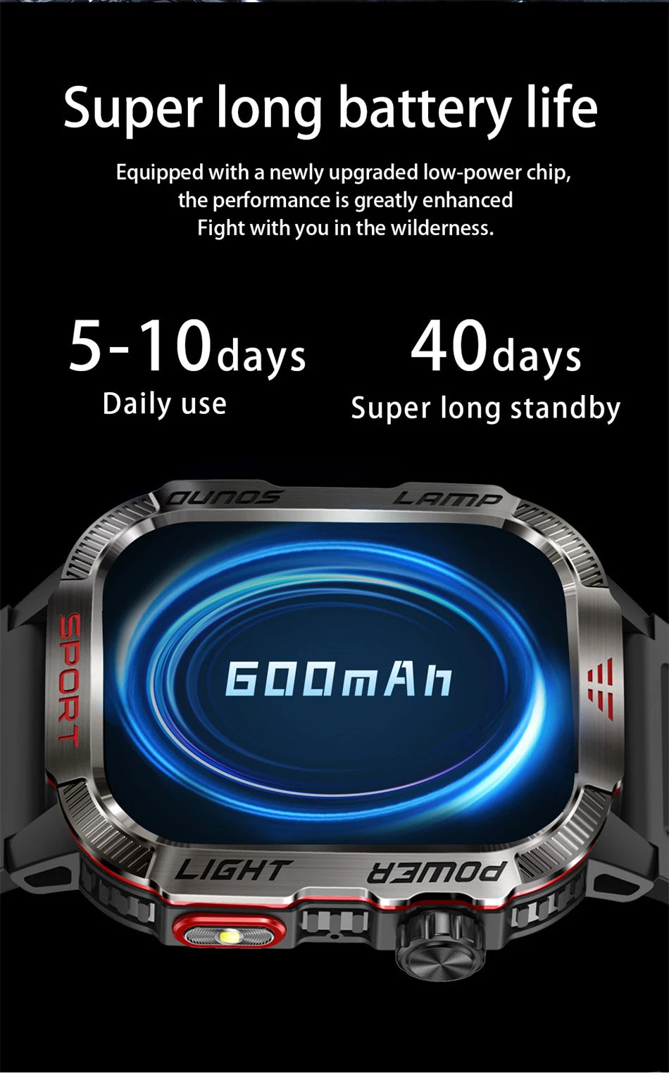 Military-style GPS smartwatch with flashlight, compass, and Bluetooth call – waterproof and outdoor-ready