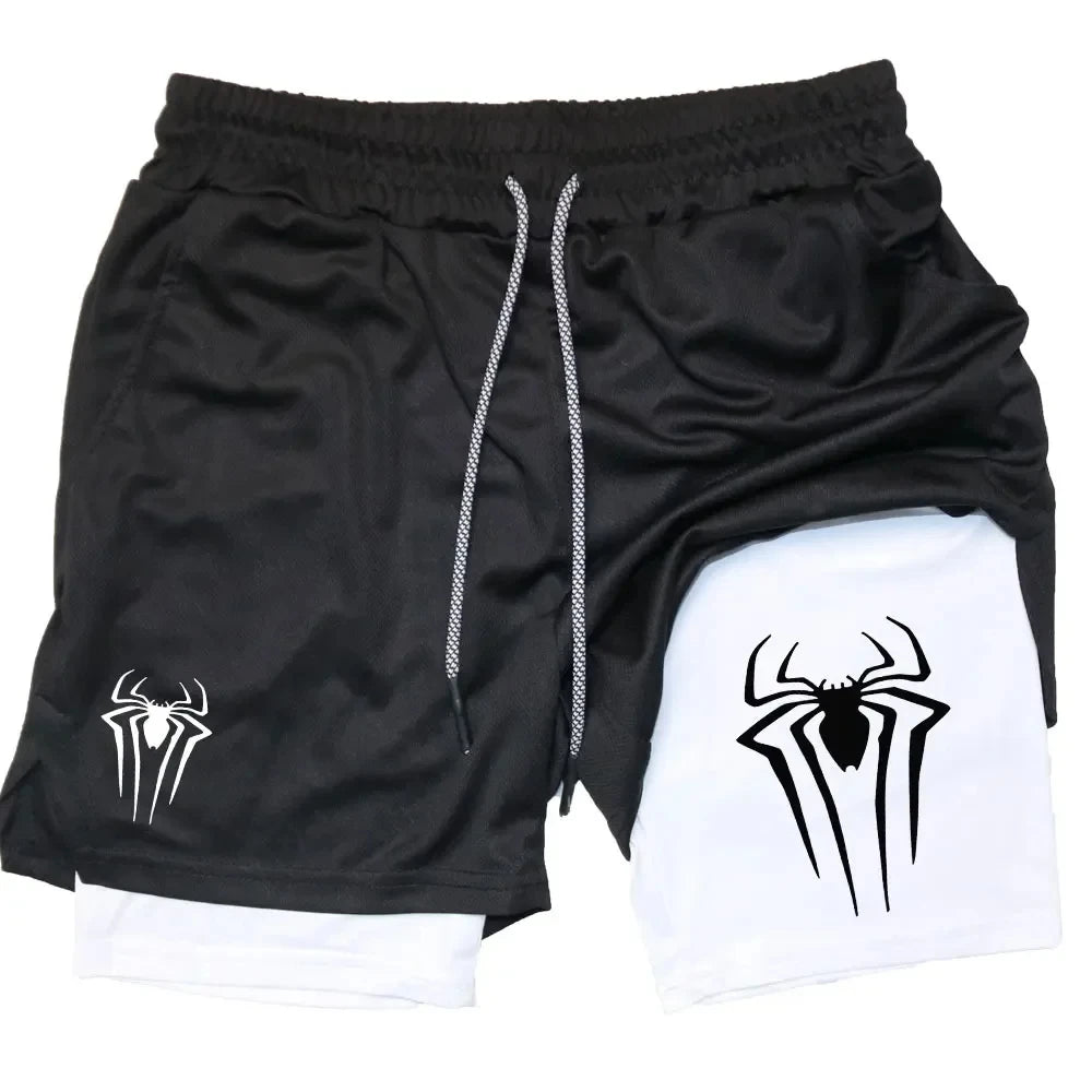 Men’s Spider Print 2-in-1 Compression Gym Shorts