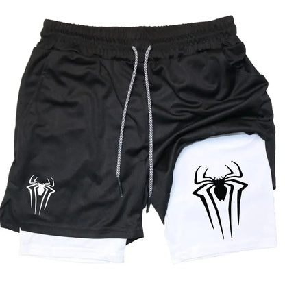 Men’s Spider Print 2-in-1 Compression Gym Shorts