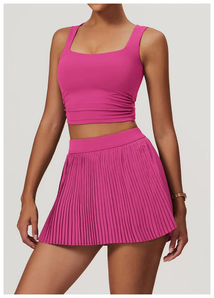 Sporty Tennis Skirt Two-Piece Set