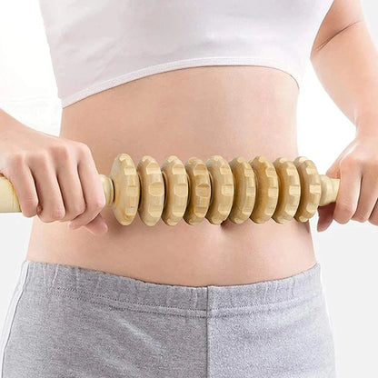 Wooden massage roller for trigger point and cellulite relief