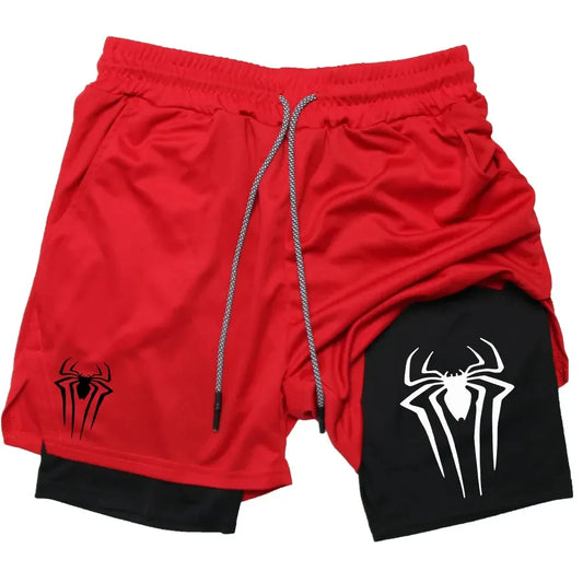 Men’s Spider Print 2-in-1 Compression Gym Shorts