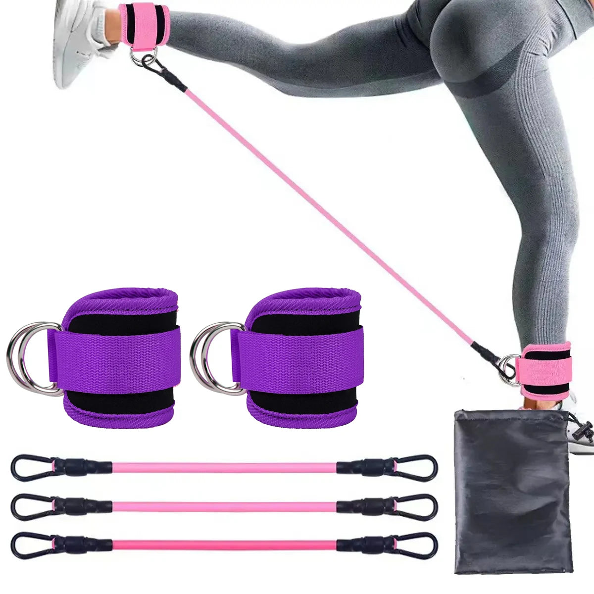 TPE resistance bands with ankle straps for leg strength and gym workouts