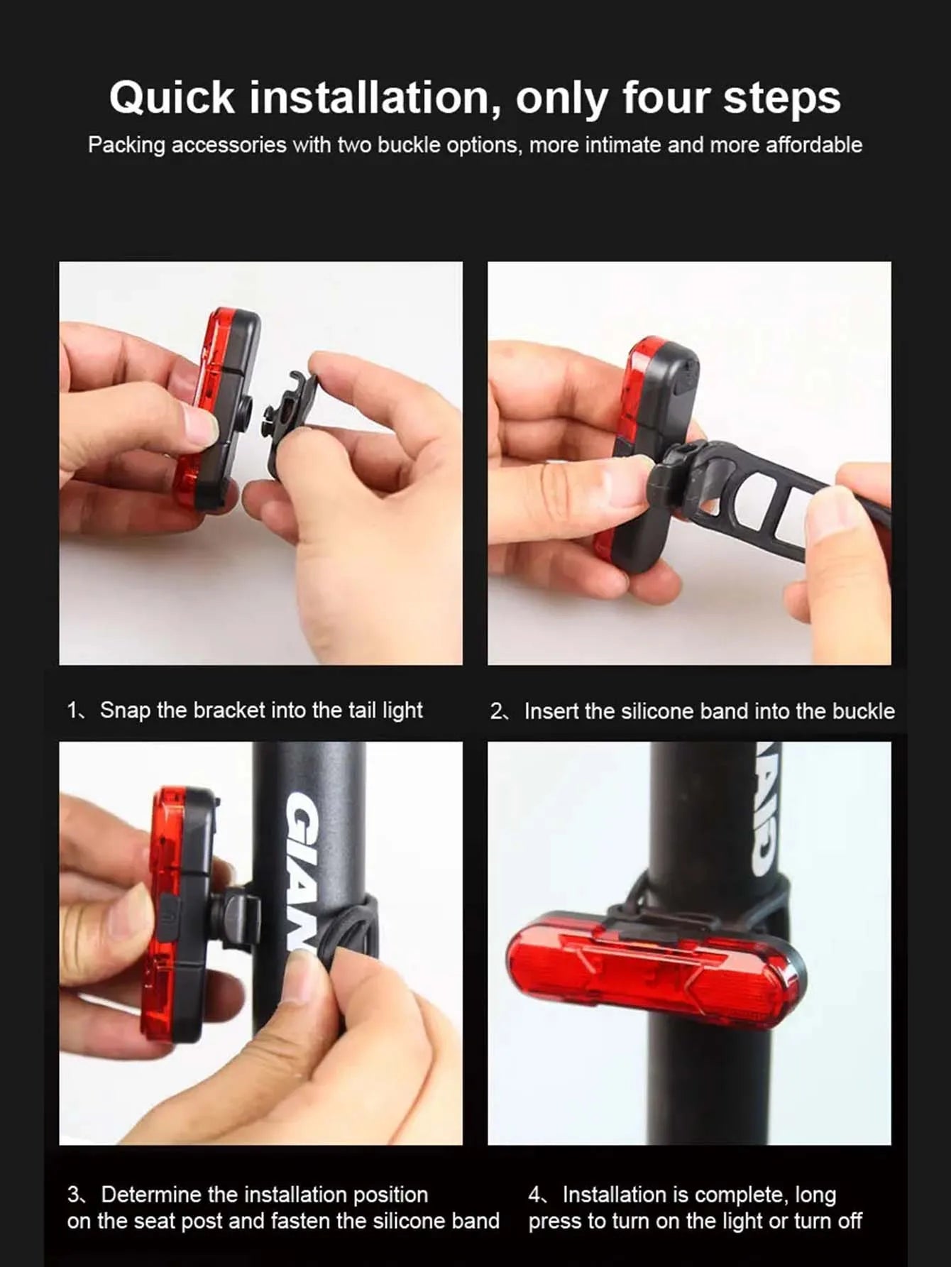 USB rechargeable waterproof LED bike tail light for safety and visibility