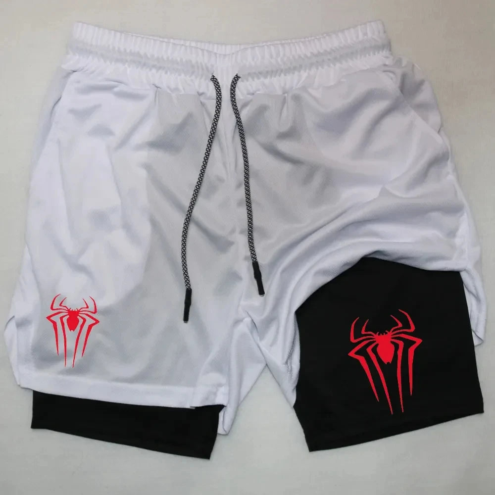 Men’s Spider Print 2-in-1 Compression Gym Shorts