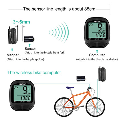Waterproof wired bike computer with speedometer, odometer, and LED display