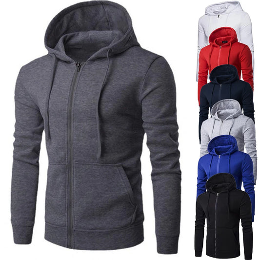 Men Long Sleeve Hoodie Zipper Closure