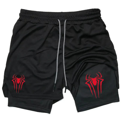 Men’s Spider Print 2-in-1 Compression Gym Shorts