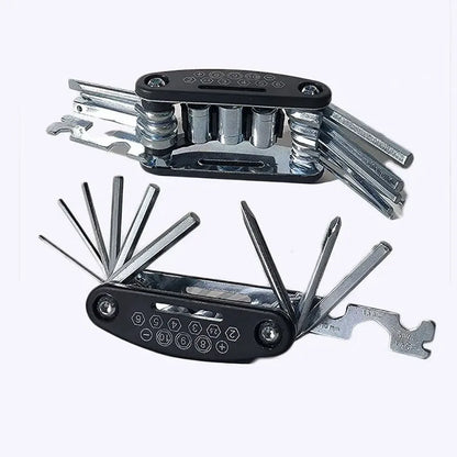 16-in-1 portable bike repair tool with wrench and screwdriver set