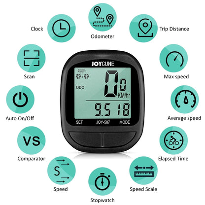 Waterproof wired bike computer with speedometer, odometer, and LED display
