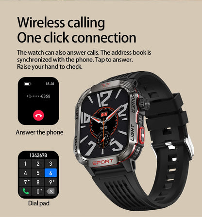 Military-style GPS smartwatch with flashlight, compass, and Bluetooth call – waterproof and outdoor-ready