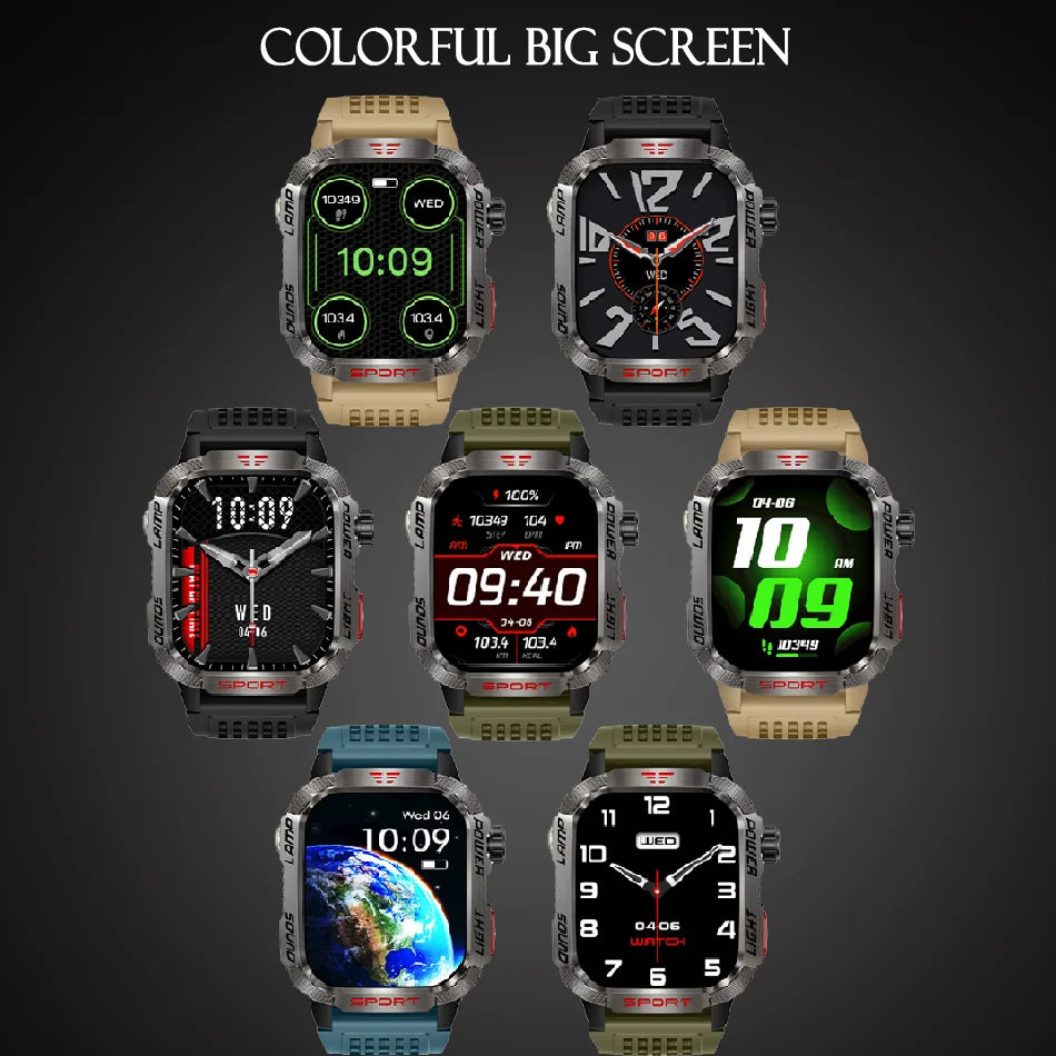 Military-style GPS smartwatch with flashlight, compass, and Bluetooth call – waterproof and outdoor-ready