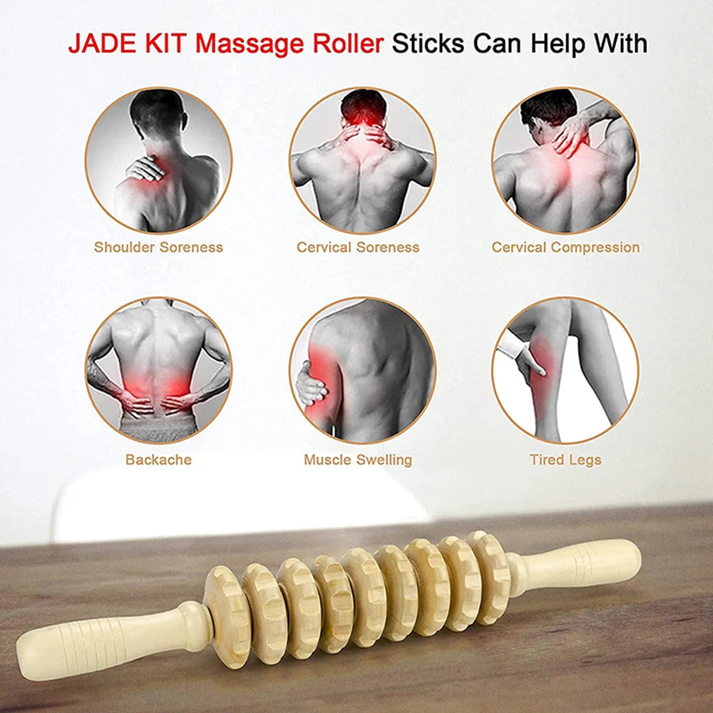 Wooden massage roller for trigger point and cellulite relief