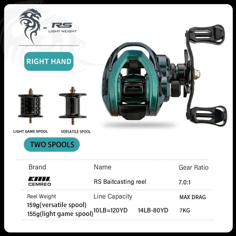 CEMREO Bait Casting Fishing Reel 7kg Drag Magnetic Brake System 7.0:1 Small Body Reel Fishing Tackle Bass Trout Carp Fishing RS