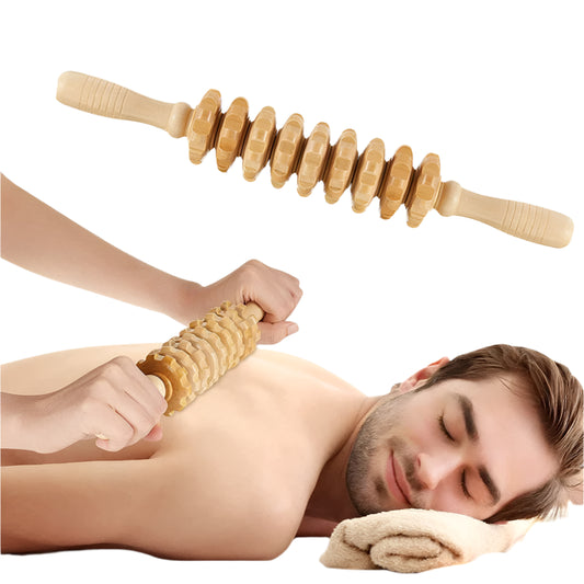 Wooden massage roller for trigger point and cellulite relief