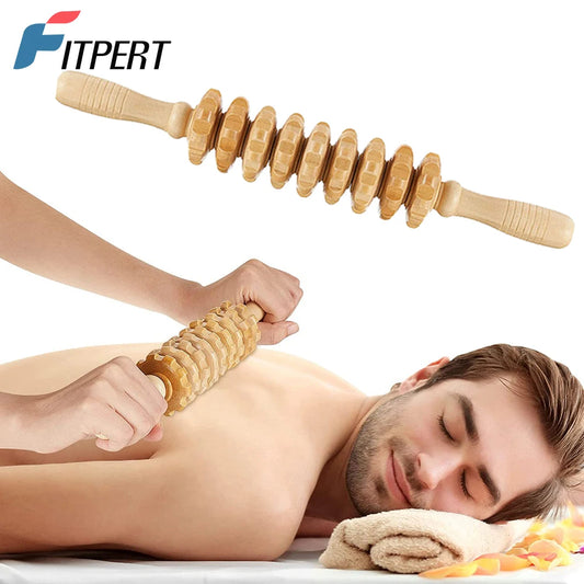 Wooden massage roller for trigger point and cellulite relief