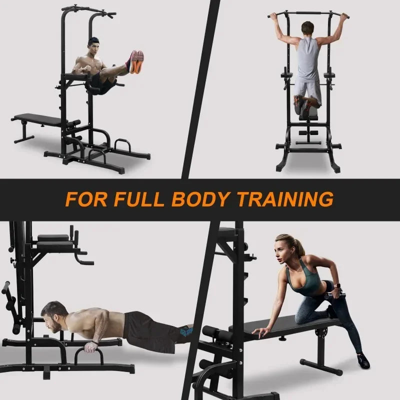 Power Tower Dip Station with Bench & Pull-Up Bar